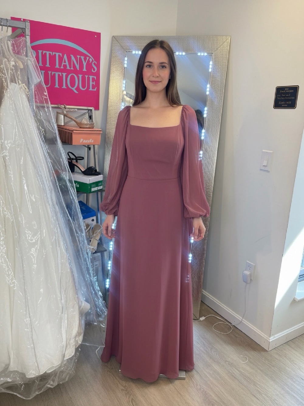 Christina Wu Romance Square Neck Long Sleeve Gown
